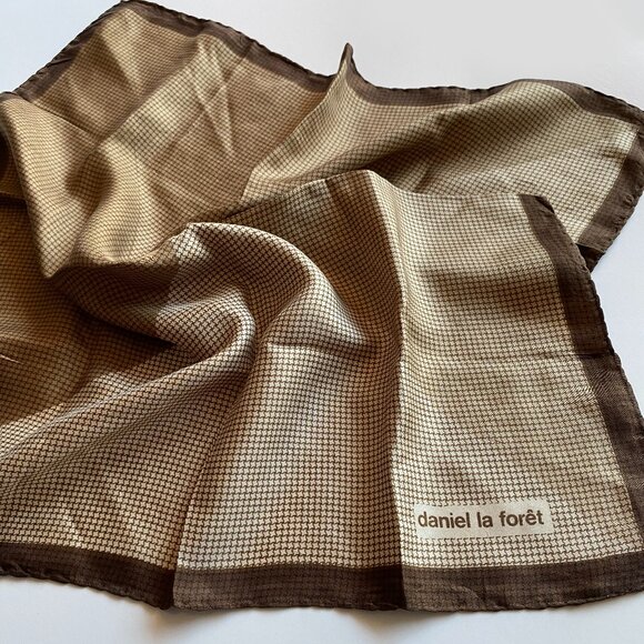 Daniel la Foret Accessories - Vintage Daniel la Forêt Paris Silk Scarf 18.5” Fall Beige Brown Black Geometric